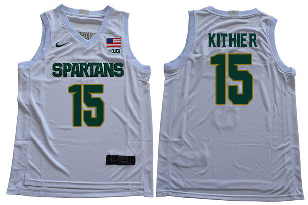 2019-20 Men #15 Thomas Kithier Michigan State Spartans College Basketball Jerseys Sale-White